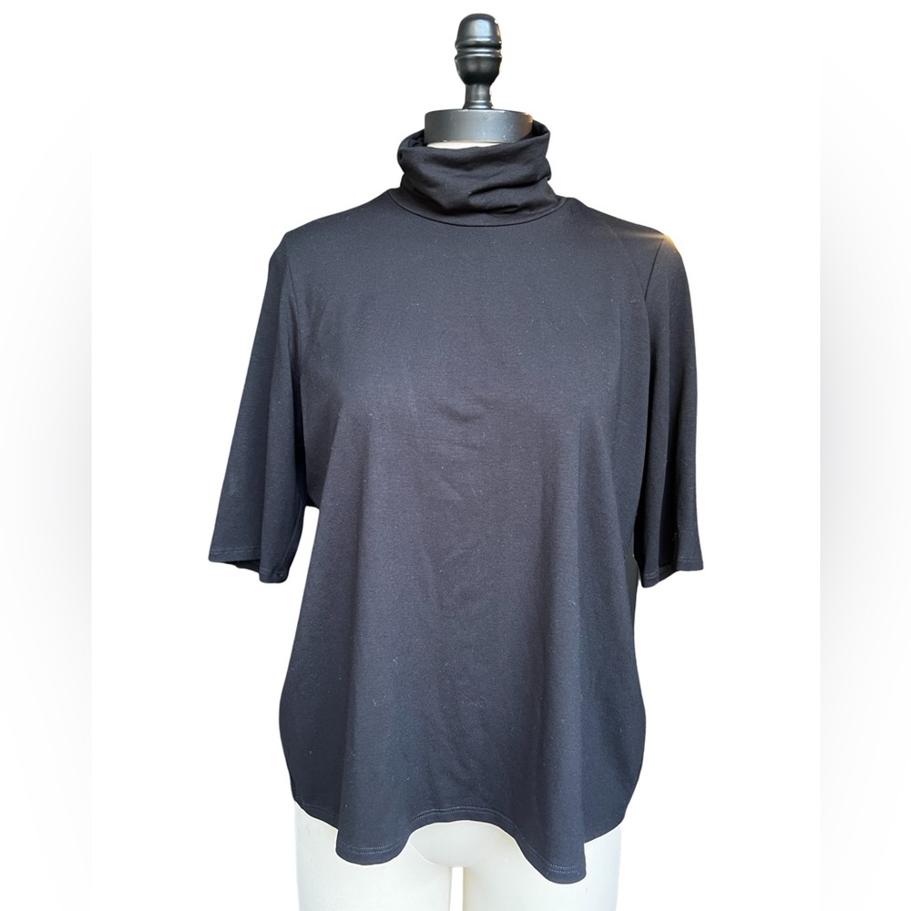 EILEEN FISHER Black Stretch Classic Turtleneck, Size Large, NWT